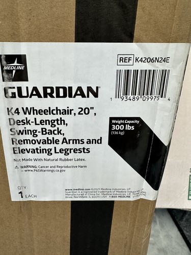 Medline Guardian K4 Lightweight Wheelchair 20” K4206N24E 300lb Capacity Gray - Picture 8 of 10