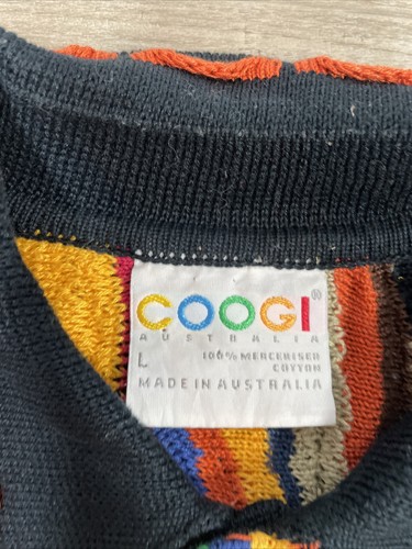 Vtg COOGI Wool Sweater Australia 3D Bright Biggie Hip Hop Cosby Sz L 80s 90s - Picture 3 of 12