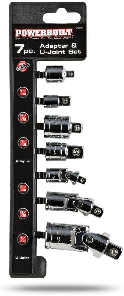 Powerbuilt Adapter & U-Joint Set 7 Piece Universal Serious Tools Socket 640859