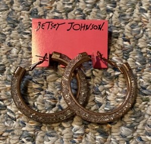 Betsy Johnson Crystal Hoop Earrings Gold New!