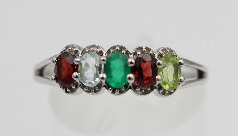 1 Carati Edesltein Anello 925 Argento Onice Granato Topazio Blu Peridoto - Immagine 2 di 4