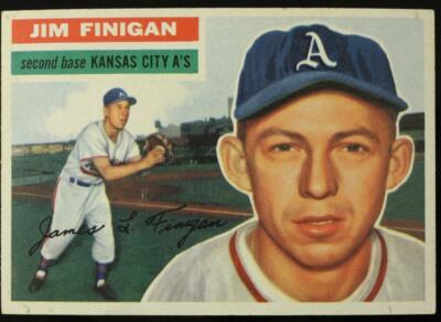 Vintage BASEBALL Card TOPPS 1956 #22 JIM FINIGAN Second Base Kansas City A's