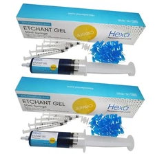 2 x Hexa Etch Gel 37% 50ml Jumbo Syringe Dental Etchant + 100 Tips & 8 Syringes