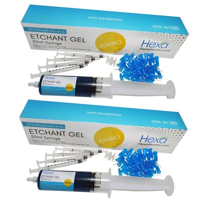 #ad 2 x Hexa Etch Gel 37% 50ml Jumbo Syringe Dental Etchant 100 Tips amp; 8 Syringes $39.99