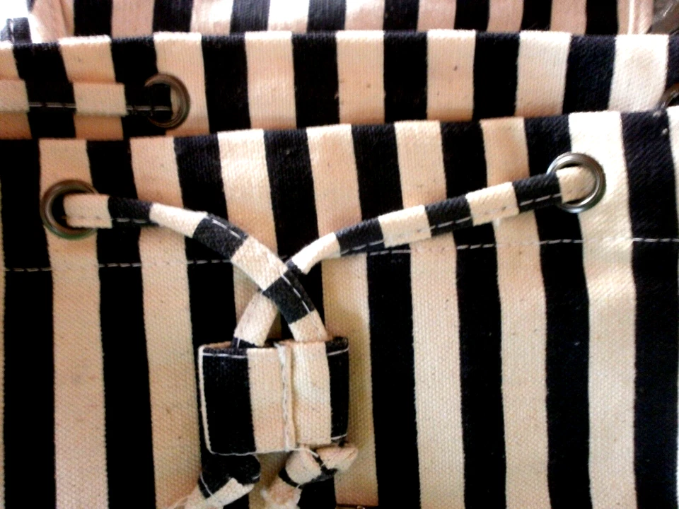 LEINEN RUCKSACK,maritimes Design:dkl.-blau-natur,Gr.40x38x14cm,m.Ledervers.,NEU! - Bild 2 von 4