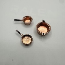 Vintage Lot of 3 Dollhouse Miniature Copper Color Pots Pans Set 1:12 inch