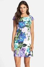 NEW  Eliza J Floral Print Cap Sleeve Cotton Shift Dress Size 12