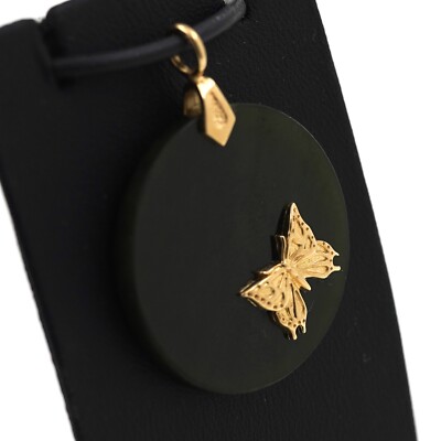 18 Karat Gelbgold Anhänger - Grünes Jade Herz 3,5cm Hoch