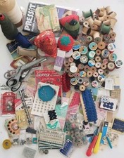 Huge VTG Lot Grandmas Sewing Items Notions Thread Pin Needle Button Spool Hook