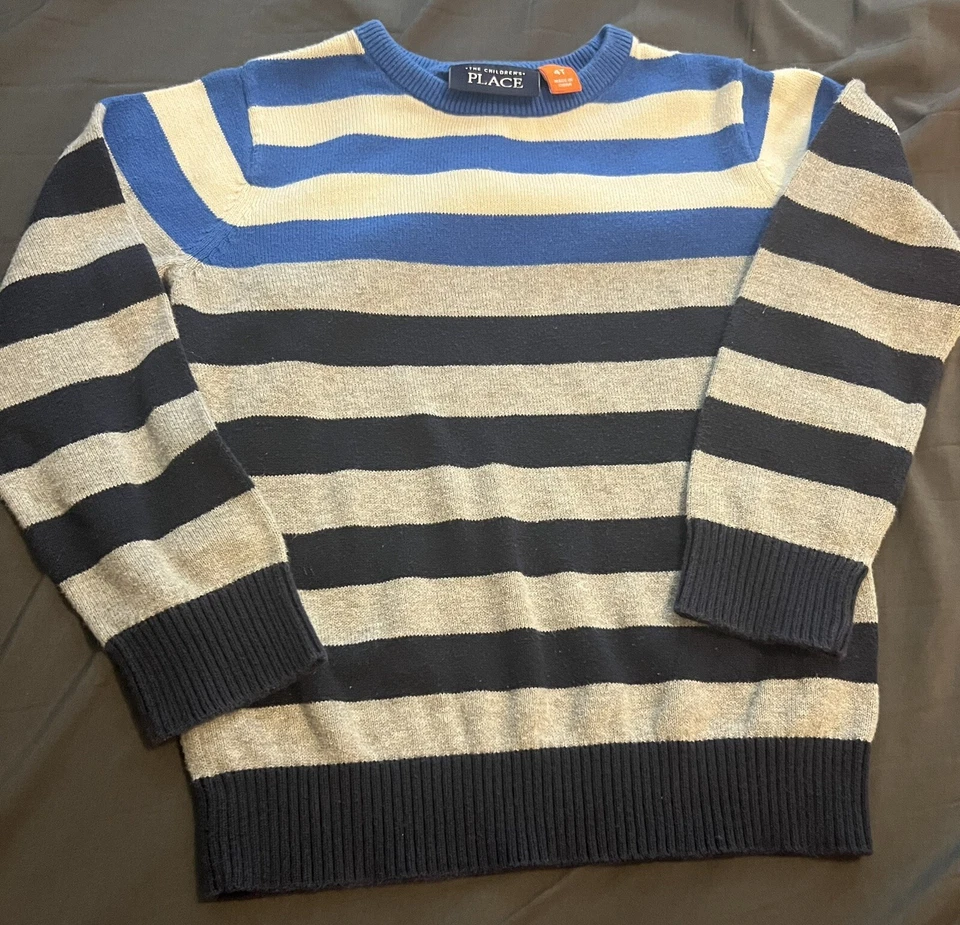 Suéter tejido The Children's Place Boys / Gris a rayas y azul / Talla 4T Foto 4 de 4
