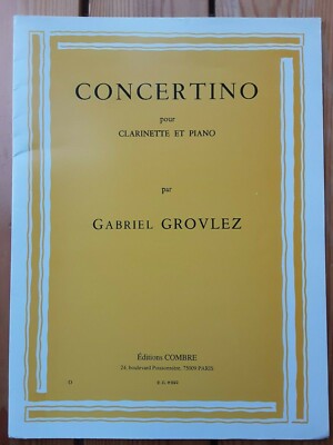 Concertino for Clarinet and Piano by Grovlez *NEW* Publisher Combre EG 8992
