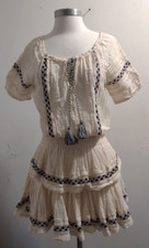 LOVESHACKFANCY white gauzy cotton black embroidered POPPY mini dress sz S