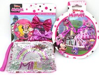 Disney Minnie Mouse Geschenkset Spiegel + Pailletten GeldböRse + 2 Schleifen + 6