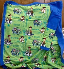 BUZZ N WOODY COTTON ON BLUE FLEECE BLANKET THROW Handmade New