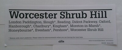 GREAT WESTERN RAILWAY WINDOW LABEL GWR London Paddington-Worcester Shrub Hill