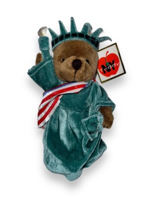 NY Teddy Plush Statue Of Liberty White Bear Soft Toy NWT NOS 1997