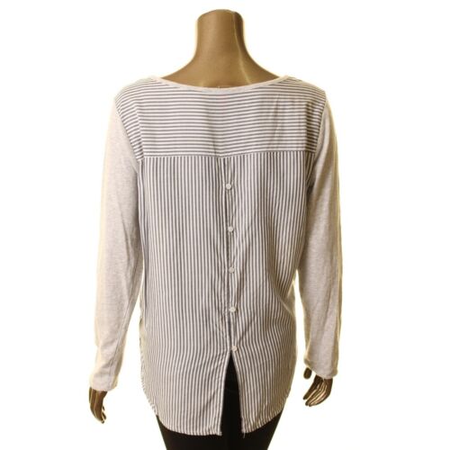 VINCE CAMUTO Women's Gray Heather Mixed Media Striped Blouse Shirt Top S TEDO - Picture 2 of 2