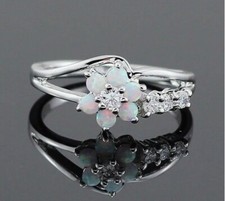 Silver ring with statement moonstone daisy  flower genuine bargain size 62 /U