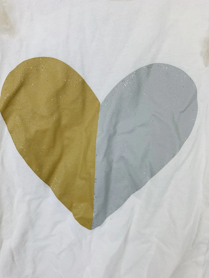 Camiseta de manga larga Okie Dokie Niñas dorada plateada corazón volantes hombro 5T Foto 4 de 4