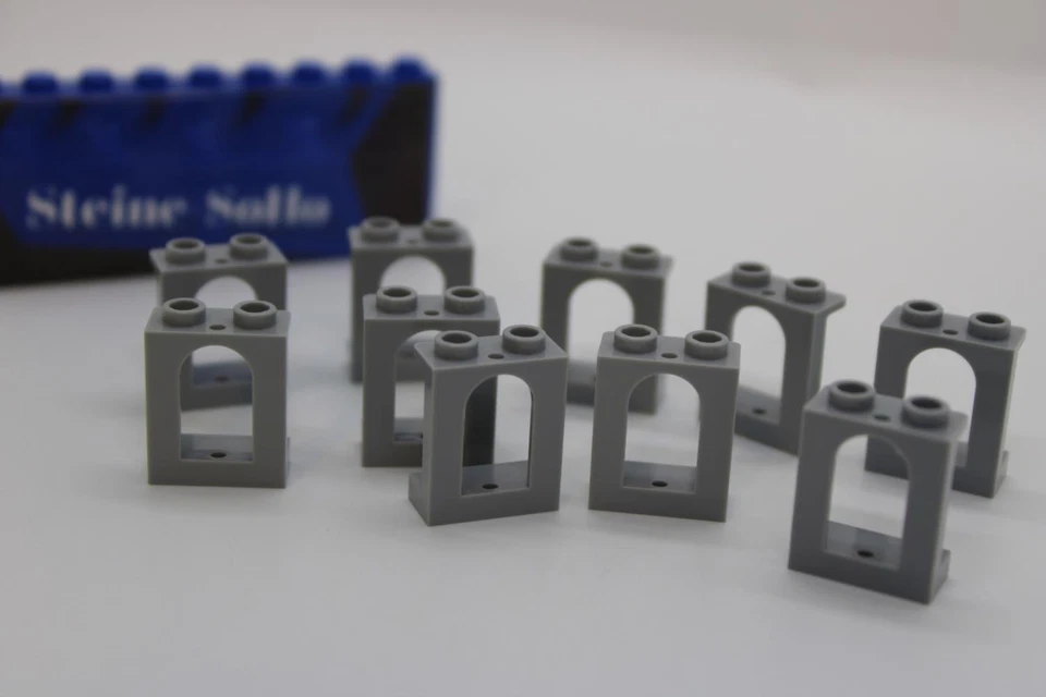 Lego (c) 10x Fenster 1x2x2 Ritterburg - hellgrau - 90195 - window light bluish