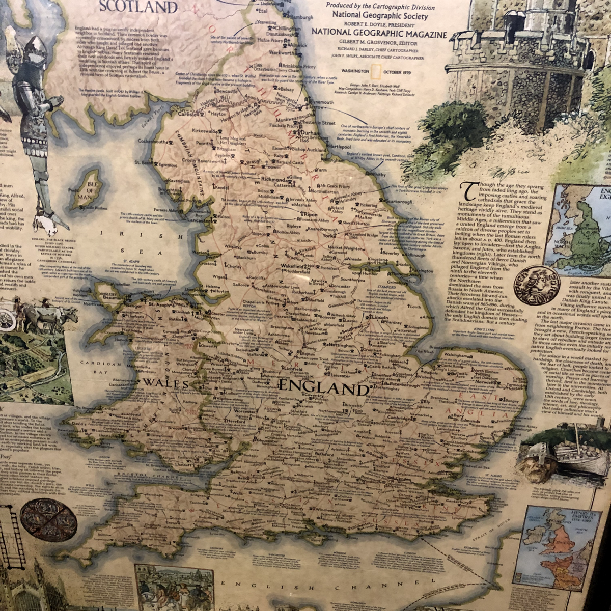 19世紀 イギリスとウェールズの古地図 ガラス額縁 木製フレーム付き 19