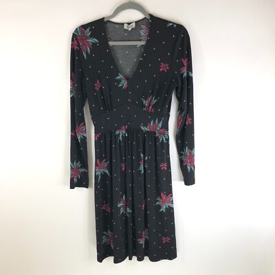 Leota Womens Fit and Flare Dress Knee Length Floral Long Sleeve V-Neck Black S | eBay Leota Womens Fit and Flare Dress Knee Length Floral Long Sleeve V-Neck Black S | eBay