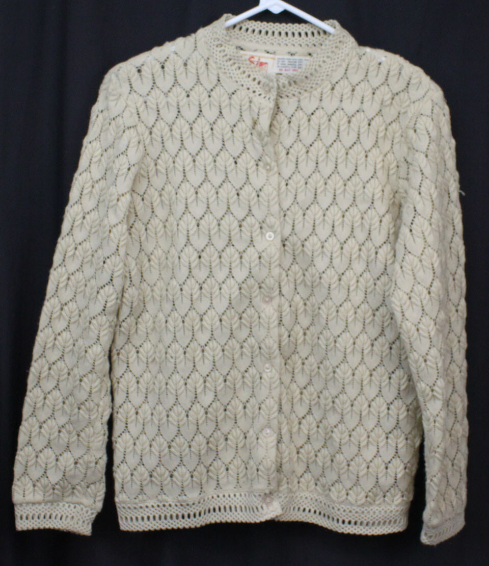 Carol Brent Cardigan Sweater Vtg Knit Retro 70s 60s Secretary 
