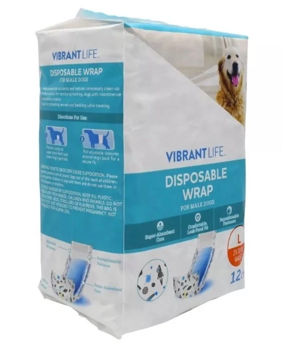 Dog Vibrant Life Disposable Male Wraps for Dogs Puppies Size Large Diapers - Image 4 of 4
