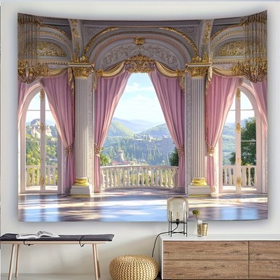 Luxury European Palace Backdrop  Pink & Golden Baroque Wallpaper Design - 1 Roll