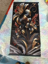 BLACK AND GOLD FLOWER HOME DECOR  CANVAS WALL ART PICTURE PRINT