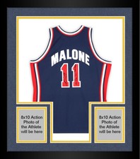 Framed Karl Malone Team USA Signed Mitchell & Ness 1996 Jersey w/Inscs- LE 10
