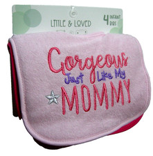 Little Loved Infant Bibs Set, 4 Pieces, Pink Purple, 10" x 7", Brand New