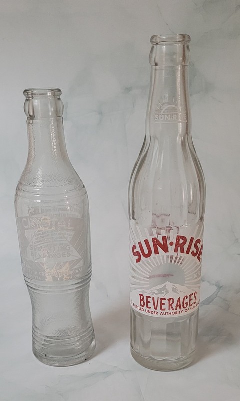 Vintage Sun-Rise & Crystal Sparkling beverage Glass Bottles Lot of 2