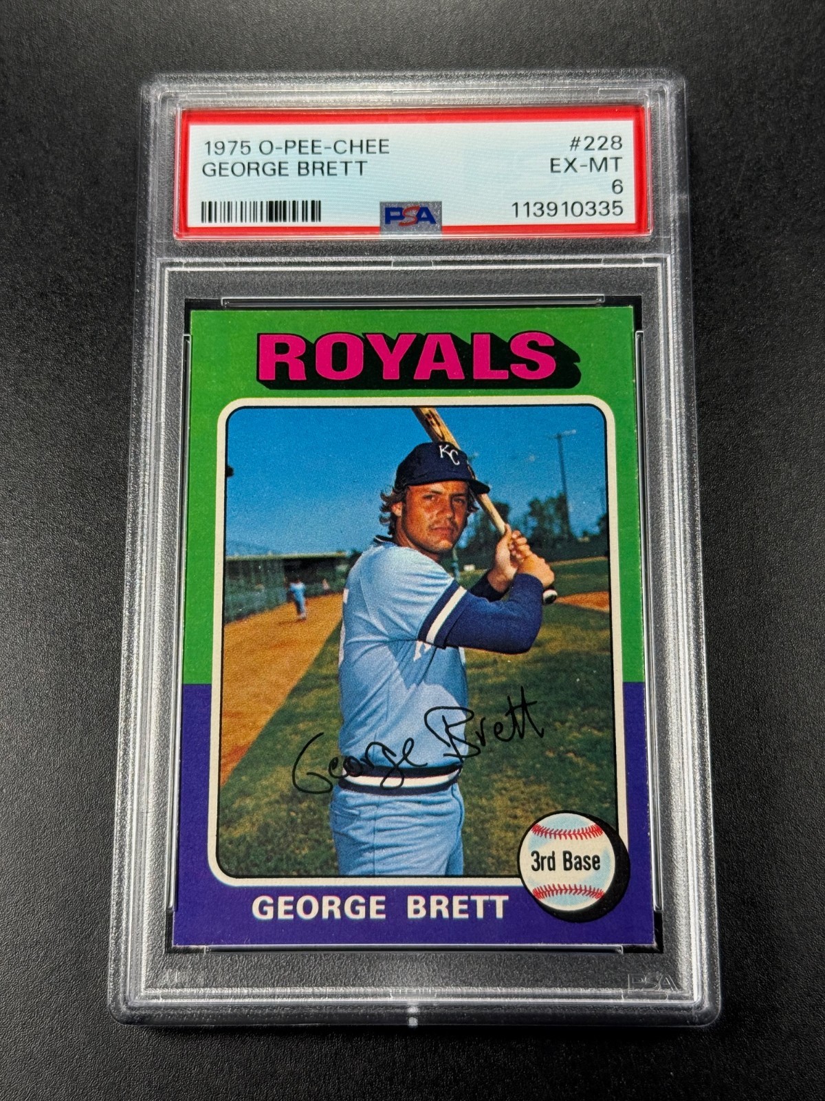 GEORGE BRETT 1975 O-PEE-CHEE 228 VINTAGE ROOKIE CARD RC EX-MINT PSA 6 ROYALS HOF