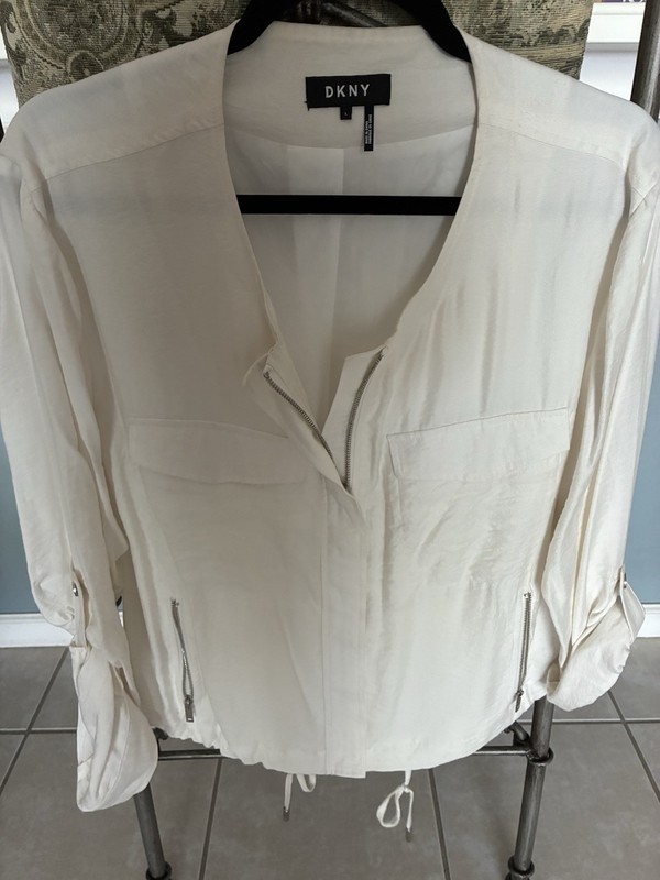 DKNY White Lightweight Jacket, Size Large