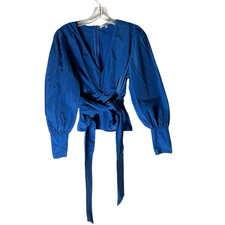 Veronica Beard Seema Top Long Sleeve Blue Size 8 READ FLAW 398