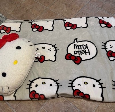 Hello Kitty White & Pink  Pillow Plush & Throw Blanket Set