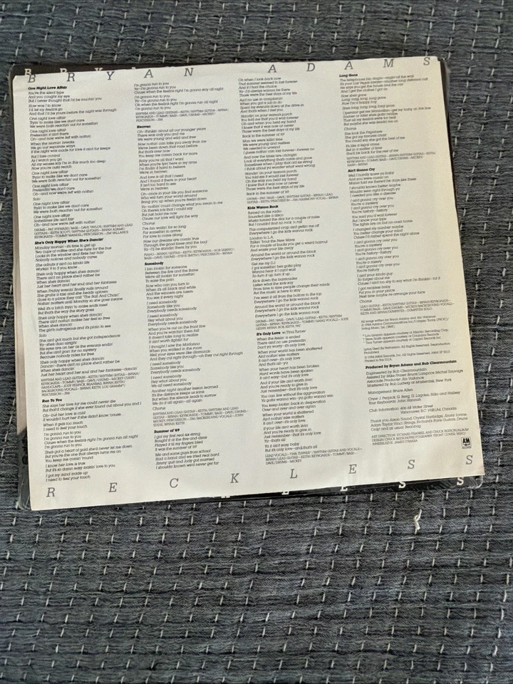 Bryan Adams Reckless 1984 LP Vinyl Record Vintage Foto 4 de 4
