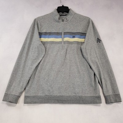 Travis Mathew 1/4 Zip Pullover Mens Large Grau Multi Stripe Cotton Blend Stretch