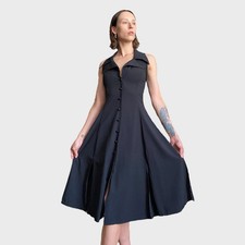 Vintage 90s Black Sleeveless A Line Midi Dress Size US4