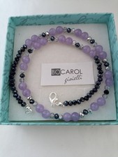 Collana Ametista Quarzo ialino argenteo Cristallo austriaco nero