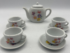 Miniature White Porcelain Tea Set Floral Dollhouse Teapot Cups Saucers 10 Piece