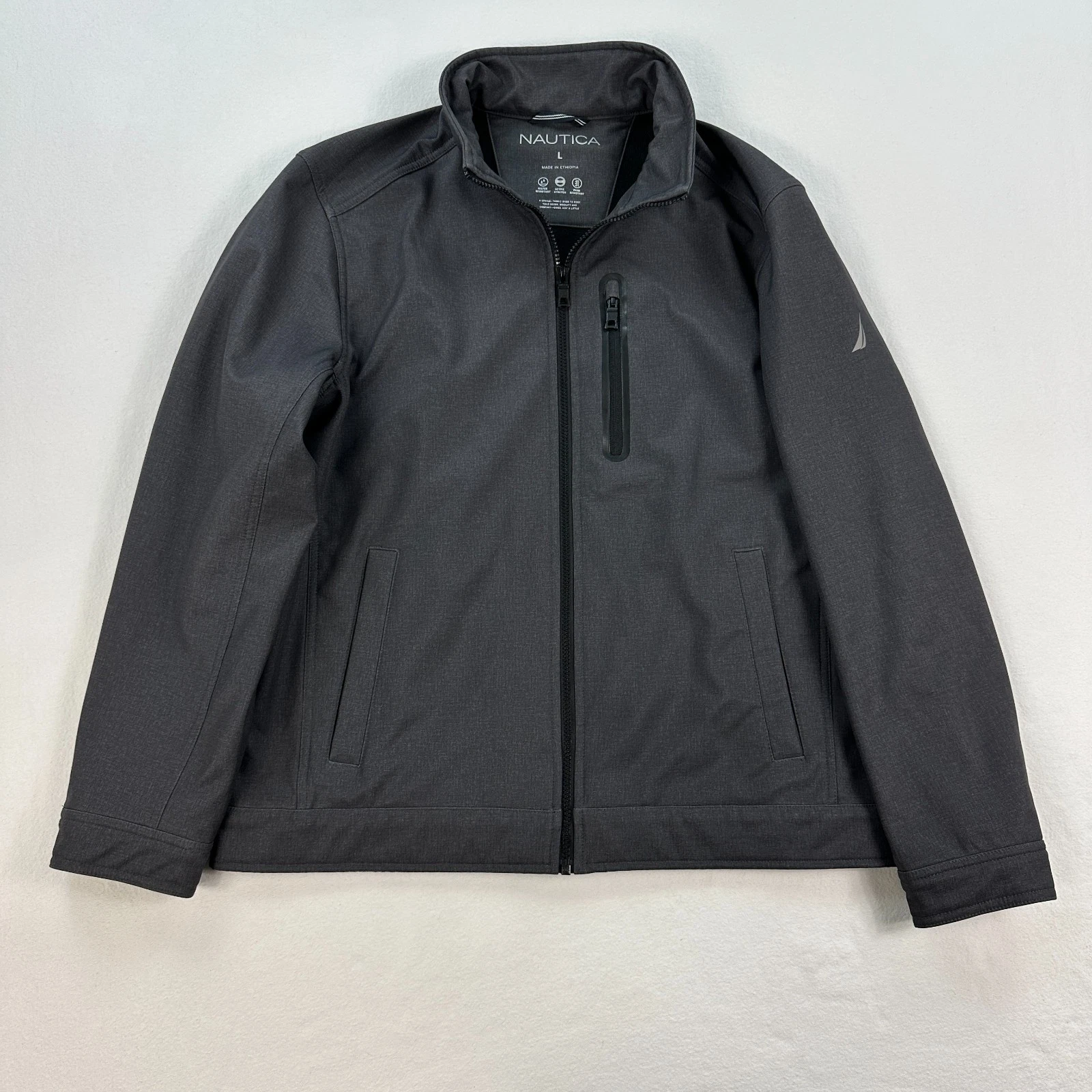 Nautica lightweight stretch jacket mens Large gray waterproof performance golf