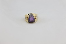 Gold over Sterling Silver Purple cz RING Vermeil Wide Bold sz 6