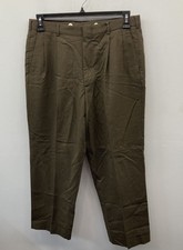 Vintage 90s Lands' End Men's Olive Green Wool Pleated Trousers USA Size 34