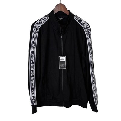 NWT Casa Moda Couture Black Sleeve Stripe Full Zip Knit Bomber Jacket Mens Large