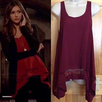 FREE PEOPLE Outlined High Low Cami In rich berry  Vampires Diary Elena Gilbert 