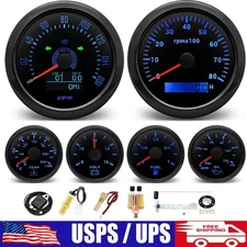 6 Gauge Set 85mm GPS Speedometer 160MPH Tachometer 80000RPM with Sensor for Boat