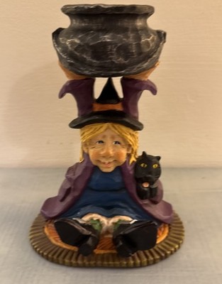 David Frykman Halloween Witch Holding Cauldron Candle Holder 6.5 In