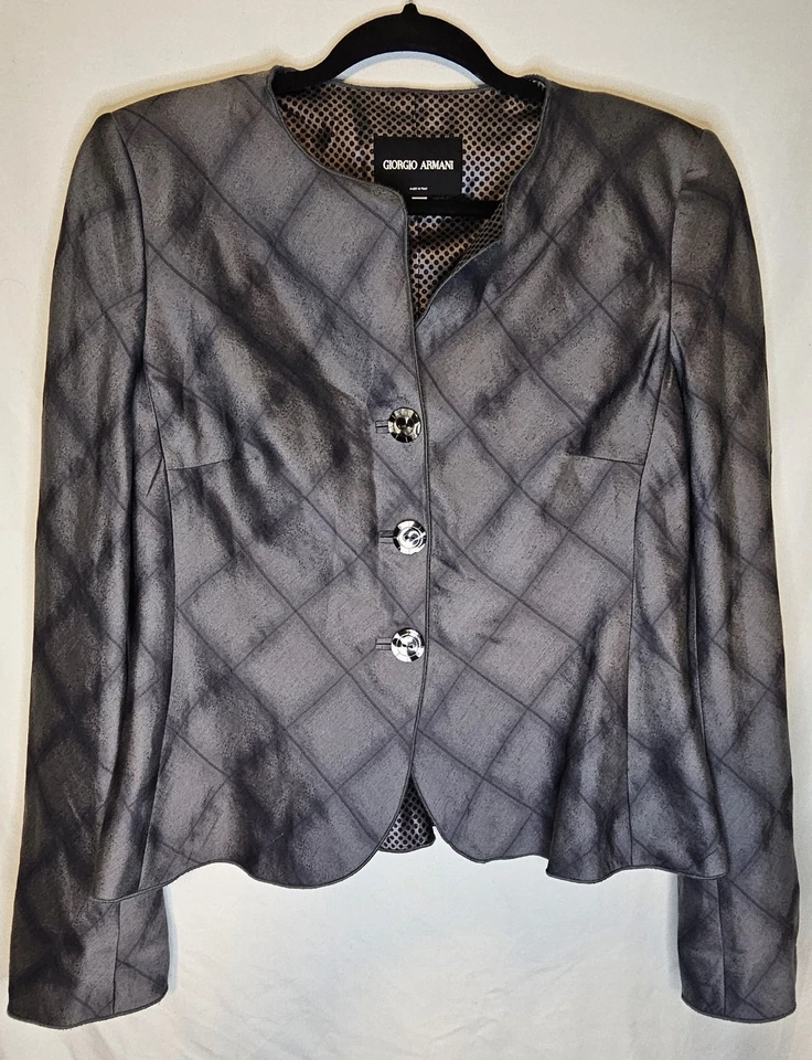 Giorgio Armani Borgo 21 S.p.A Womens 3 Button Blazer Grey Diamond Shimmery Print - Image 2 of 4